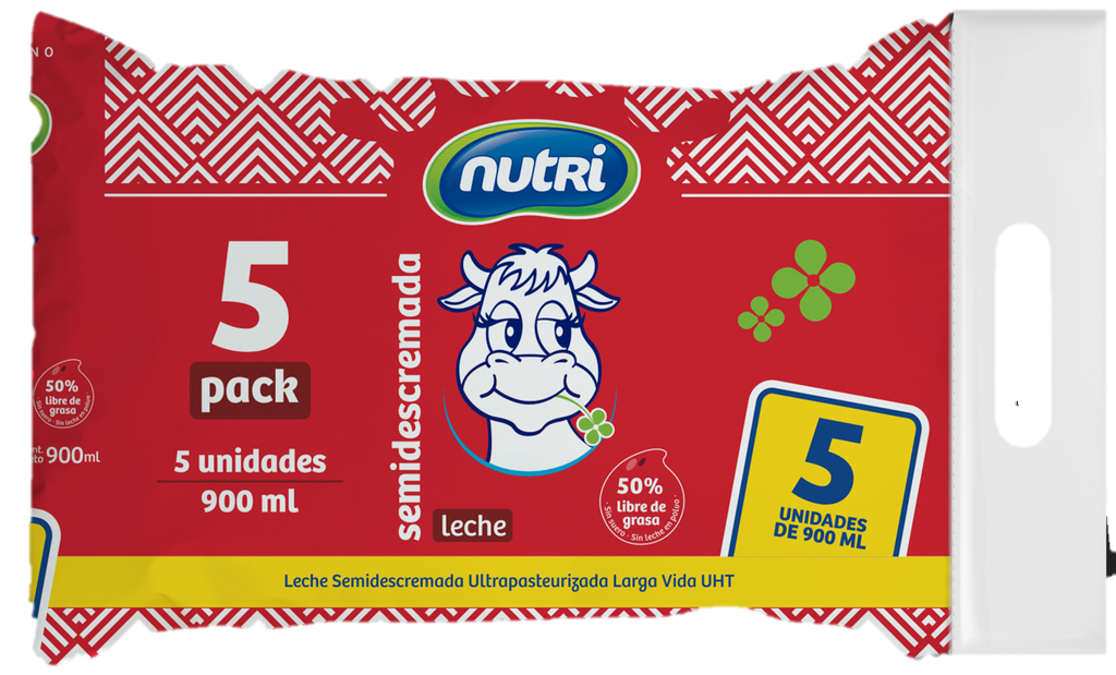 5PACK LECHE SEMIDESCREMADA UHT POL 900ML