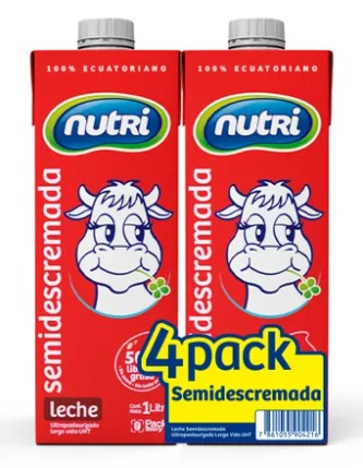 4 PACK LECHE SEMIDESCREMADA SQUARE 1L